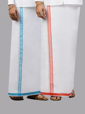 Ramraj Cotton Pack of 2 Cotton Blend White Prestigious Look with Fancy Border Solid Men Dhoti