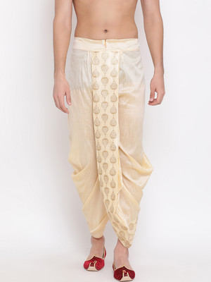 VM VM Men's Gold Silk Blend Dhoti Printed Men Dhoti
