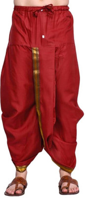 RAMESHWARAM FABRICS Ready made Elastic Cotton Silk Dhoti for men, Free Size, Ready to wear Dhoti Solid Men Dhoti