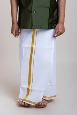 MT FASHION Adjustable 28 to 44 Inches Velcro White Pocket Dhoti with Gold Jari Border Men Dhoti