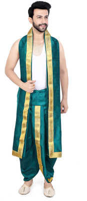 PRIYAKANT SAFAWALA RAMA GREEN DHOTI DUPATTA Solid Men Dhoti