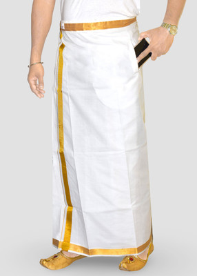 TUNI MANI Men's Cotton Welcro Dhoti with Pocket/Adjustable for all size (28-44 Inches) Solid Men Dhoti