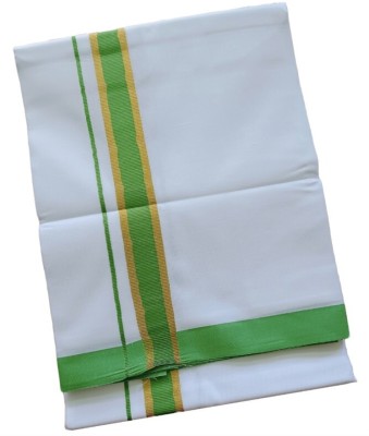 Kunjus 4.0 Mtrs Fancy Gold Border White Double Dhoti/ Mundu/ Veshti for Men Solid Men Dhoti