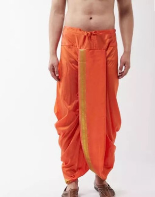 MANVIK Readymade Elastic Cotton Silk Dhoti for men, Free Size, Ready to wear Dhoti Only Solid Men Dhoti
