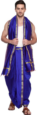 RAMESHWARAM FABRICS Unstitched Silk Dhoti Set , Dhoti Gamcha Set , Ideal for Pooja & Festival Solid Men Dhoti