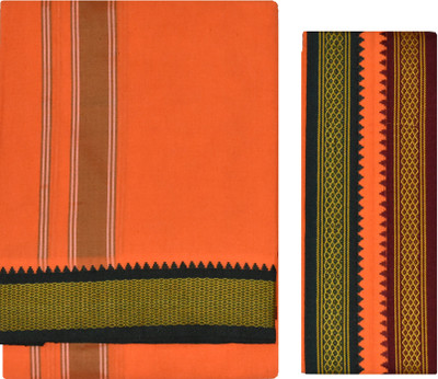 TUNI MANI 2.0meter Padayappa Border Cotton Dhoti With Towel Solid Men Dhoti
