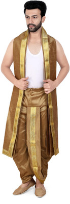 PRIYAKANT SAFAWALA GOLDEN DHOTI DUPATTA Solid Men Dhoti