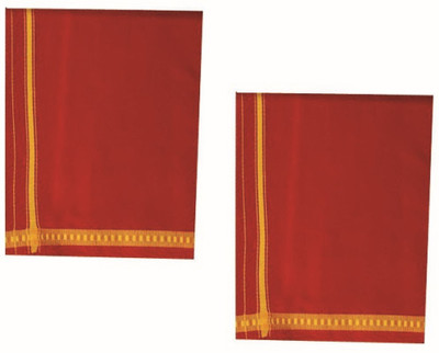 sudharsana Red coloured pintex border 2pcs /unstiched single layer approx 2 mtr dhoti Solid Men Dhoti