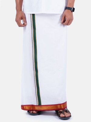 Ramraj Cotton Double Layer Gold Jari Border Solid Men Dhoti