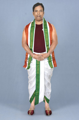 TUNI MANI SPL Padayappa Mayilkan Border Readymade Dhoti Pant With Angavastram Set Solid Men Dhoti