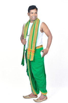 TUNI MANI Q2 Readymade Dhoti Pant and Towel Set with Pocket Solid Men Dhoti