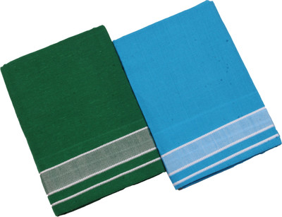 Sharan Elegance Kerala Style Cotton Dhoti Single size with 1.9 meters Set 2 Solid Men Dhoti