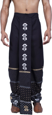 Nakshi Nakshi Rayon Black 2268 Block Print Dhoti Printed, Solid, Geometric Print Men Dhoti