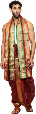 RAMESHWARAM FABRICS Readymade Silk Dhoti Pant & Angwastram with Side Pocket Woven Men Dhoti