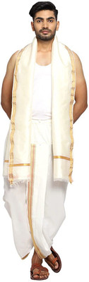 RAMESHWARAM FABRICS Ready to Wear Dhoti for men, Dhoti Pant with Dupatta, Suitable with Kurta Woven Men Dhoti