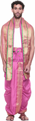 RAMESHWARAM FABRICS Readymade Silk Dhoti Pant & Angwastram with Side Pocket Woven Men Dhoti