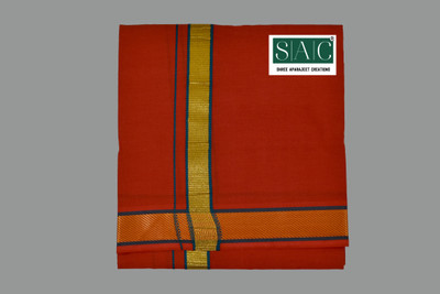 SAC SHREE APARAJEET CREATIONS Premium quality Men's Red Golden Jari cotton dhoti Solid, Striped Men Dhoti