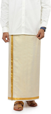Ramraj Cotton Single layer Cream with 1 inch Gold Jari Border Solid Men Dhoti