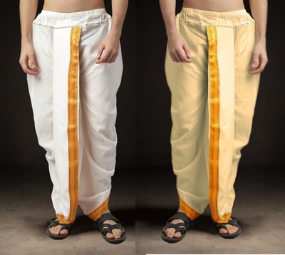 Spewim Men Ready-to-Wear Dhoti Ethnic Wear for Festivals & Weddings Free Size, Beige Solid Men Dhoti