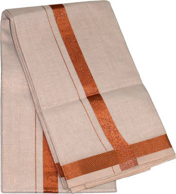 TUNI MANI Tissue Jari Border 2.0meter Solid Men Dhoti