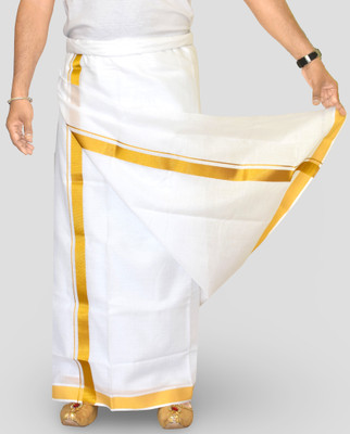 TUNI MANI Men's Cotton Dhoti with Zari Border/ Double 3.8 Metres Solid Men Dhoti