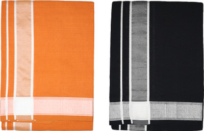 Libliz Cotton Color Dhoti Black and Kavi Solid Men Dhoti