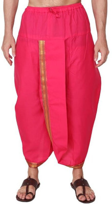 MANVIK Readymade Elastic Cotton Silk Dhoti for men, Free Size, Ready to wear Dhoti Only Solid Men Dhoti