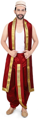 PRIYAKANT SAFAWALA MAROON DHOTI WITH OW DUPION T Solid Men Dhoti