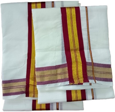 NANMAYA Kerala Kasavu Single Set Mundu Saree for Women Solid Men Dhoti