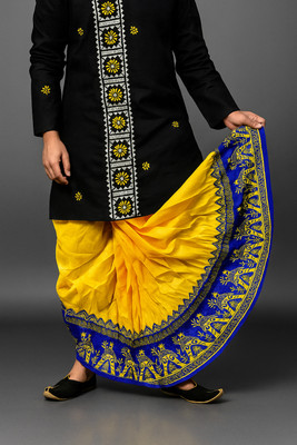 Chandra Printed Mour Puccha Dhoti | Dupion Silk | Free Size Printed Men Dhoti