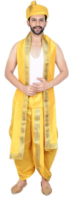 PRIYAKANT SAFAWALA YELLOW PUNERI 40 DHOTI SET Solid Men Dhoti