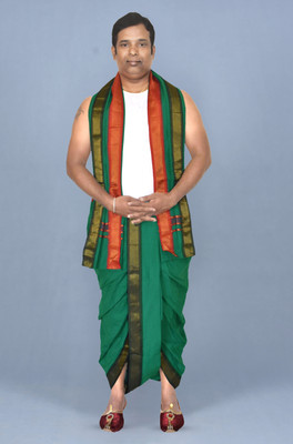 TUNI MANI SPL Padayappa Mayilkan Border Readymade Dhoti Pant With Angavastram Set Solid Men Dhoti