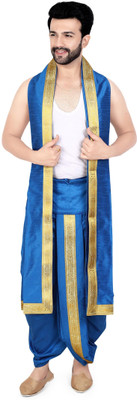 PRIYAKANT SAFAWALA SKY BLUE DHOTI DUPATTA Solid Men Dhoti
