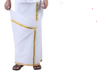 Pitaliya Premium quality Men's White Golden Jari cotton dhoti Solid Men Dhoti