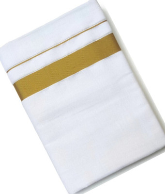 NANMAYA 4.00 Meters Pure Cotton Kerala White Double Mundu/Dhoti/Veshti Golden Border Solid Men Dhoti