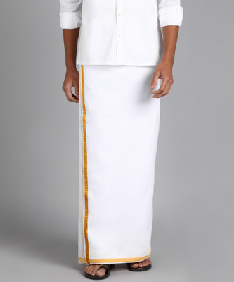 SAC SHREE APARAJEET CREATIONS Jari Cotton White Solid Men Lungi Solid Men Dhoti