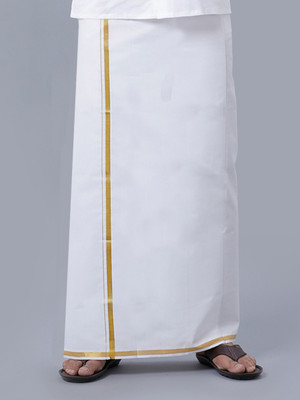 Ramraj Cotton Double layer White with 1/2 inch Gold Jari Border Solid Men Dhoti