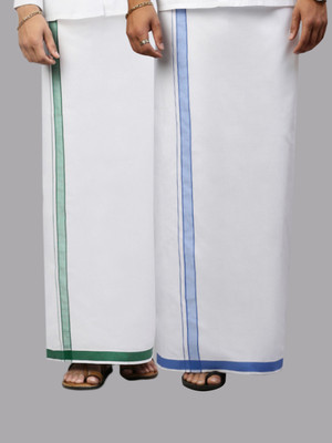Ramraj Cotton Pack of 2 Cotton Blend White Prestigious Look with Fancy Border Solid Men Dhoti