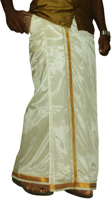 Prakasam Cotton Asha Pattu Fabric Welcro Pocket Cream Readymade Double Solid Men Dhoti