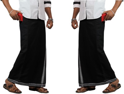 Prakasam Cotton Thalapathi (Flexi) Adjustable 2 Way Pocket (Right/ Left) Readymade Black Solid Men Dhoti