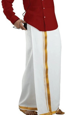 RVDP Jari Cotton White Solid Men Dhoti Solid Men Dhoti