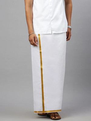 Ramraj Cotton Single Layer White with 3/4 Gold Jari Border Solid Men Dhoti