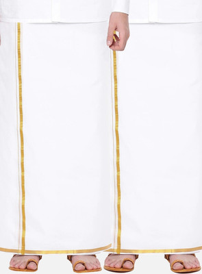 Ramraj Cotton Pack Of 2 White Pure Cotton With Golden Zari Border Solid Men Dhoti