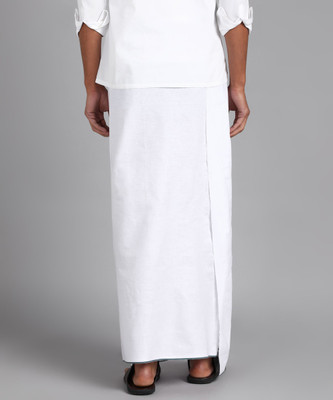 Sawariya handloom Trendy & Traditional White Cotton Multicolor Border Lungi(size-122cm W 216cm L) Striped, Solid Men Dhoti