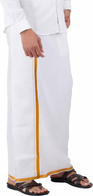 RETRO Golden Jari Border 2.00 Meters White Single Solid Men Dhoti