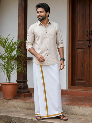 VRIKSHAM VRIKSHAM Men’s Cotton Single Layer White Dhoti | Traditional Indian Wear Woven, Solid Men Dhoti