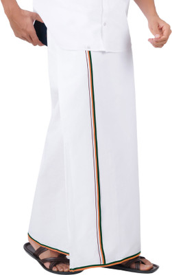 Prakasam Cotton Mens Premium Quality Welcro Pocket ( sticker Dhoti) BJP party Cotton White Solid Men Dhoti