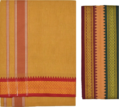 TUNI MANI 2.0meter Padayappa Border Cotton Dhoti With Towel Men Dhoti