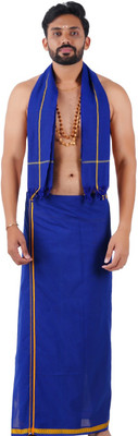 DHRONA 2 Meter Cotton Dhoti With Towel Solid Men Dhoti