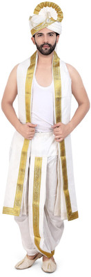 PRIYAKANT SAFAWALA WHITE SAFA DHOTI SET Solid Men Dhoti